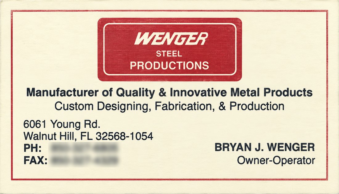 Wenger Steel Productions business card